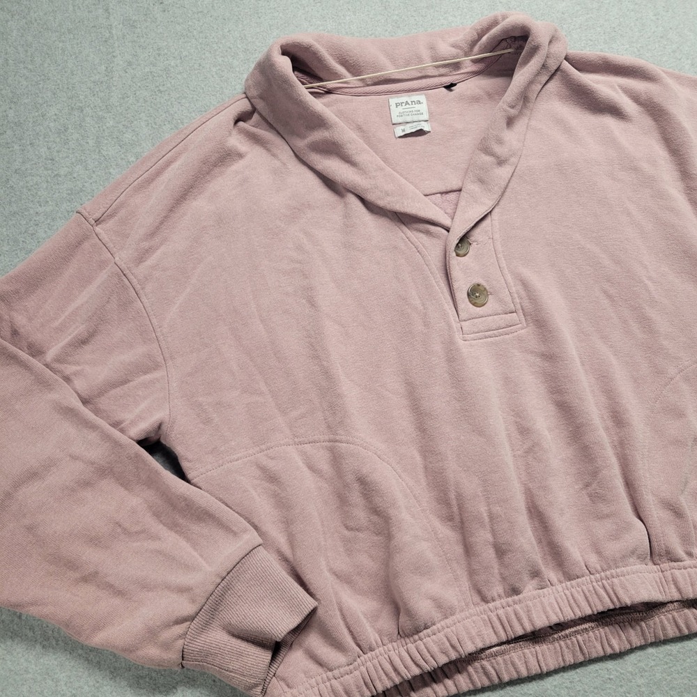 Prana Mauve Pink Cropped Henley Sweatshirt Gorpcore Size Medium